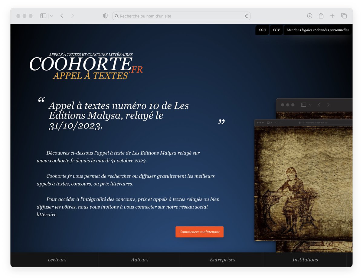 coohorte's tweet image. Nouvel appel à texte disponible proposé par les @EditionsMalysa 
coohorte.fr/appels-a-texte…

#AppelATexte #coohorte