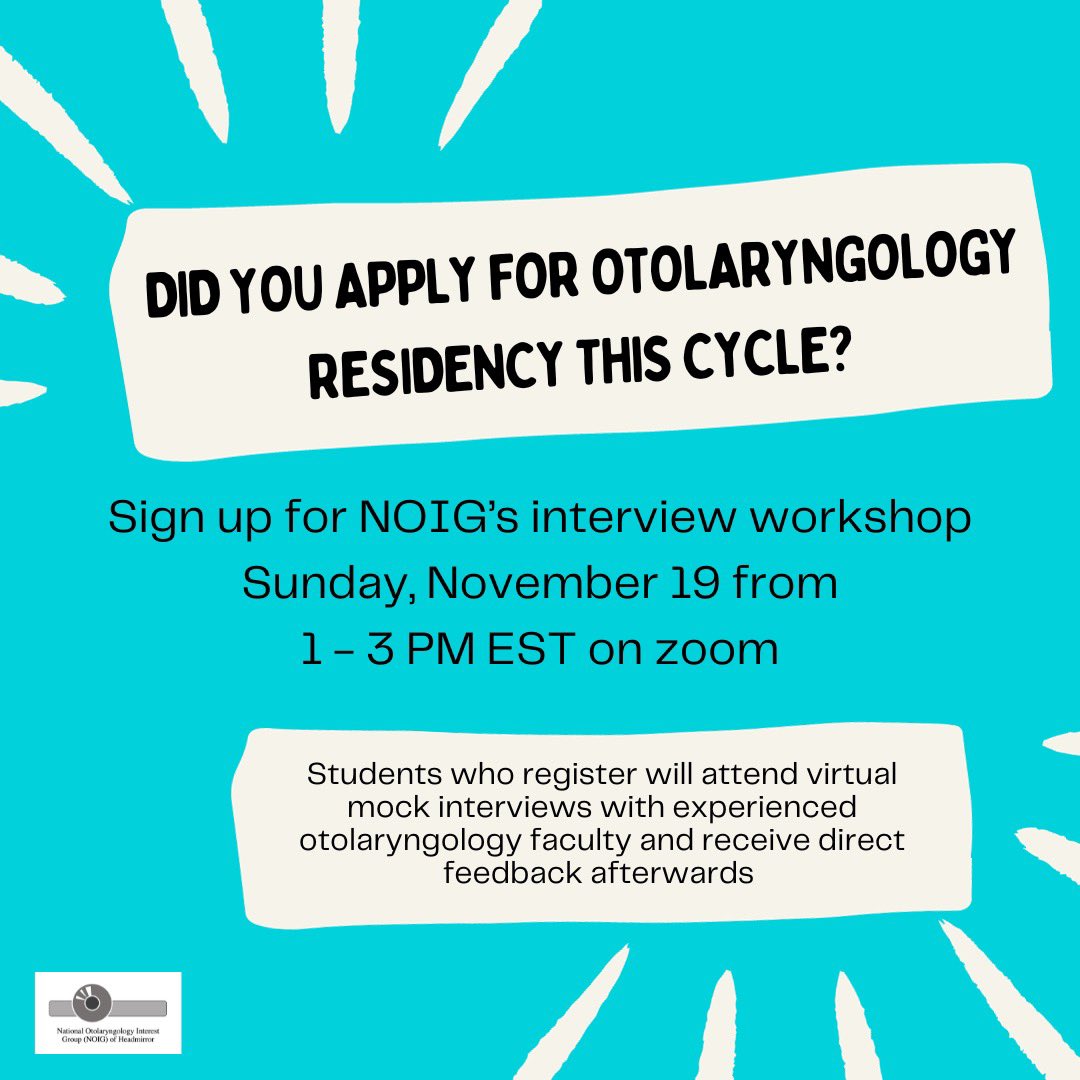 Are you preparing for the OHNS residency interview season? Register for NOIG’s mock interview workshop to practice your interview skills with ENT faculty and get instant feedback!! Link in bio #ent #match2024 docs.google.com/forms/d/e/1FAI…