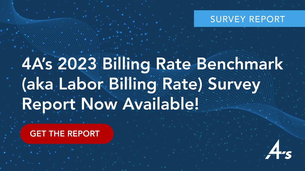 📢 The 4A's 2023 Billing Rate Benchmark Survey Report is a reliable framework for both agencies and advertisers in establishing benchmarks and pricing. ➡️ Learn more and get your copy here: aaaa.org/4as-2023-billi…

💰 #BillingRateBenchmark #AdvertisingIndustry