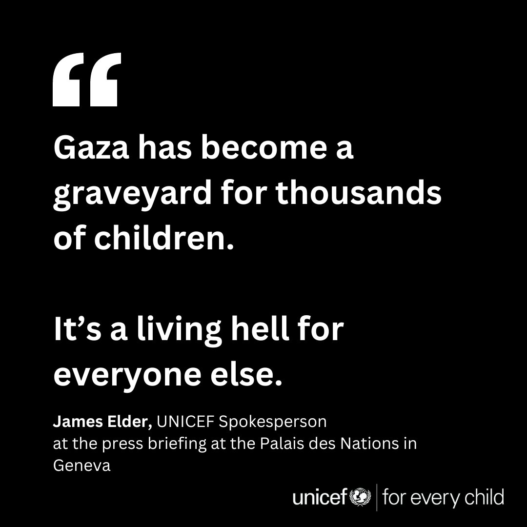 UNICEFmena's tweet photo. We need an immediate humanitarian ceasefire. And all access crossings into Gaza must be opened for the safe, sustained and unimpeded access of humanitarian aid

UNICEF Spokesperson James Elder at Palais de Nations: https://t.co/jEQ5HtmHpO https://t.co/ol7WsBZdm5
