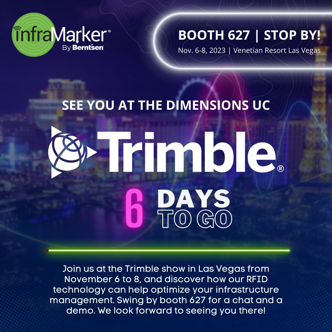 InfraMarker's tweet photo. The countdown is ON! Join us at booth 627 to learn about our InfraMarker and our latest innovations and technologies that will revolutionize how you manage your infrastructure assets.

#TrimbleDimensions #InfraMarker #innovation #technology #infrastructure #booth627 https://t.co/gcTiCTf1Vy