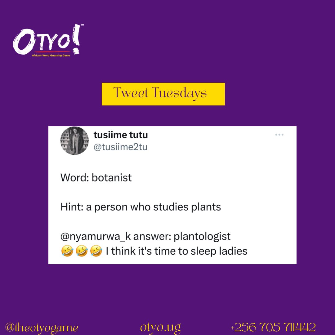 Plantologist makes more sense! 

Where is the word plant in botanist?🙈

#theotyogame #tweettuesdays #justforlaughs #letsplay #tribeguesses #wordgame #Africangame
