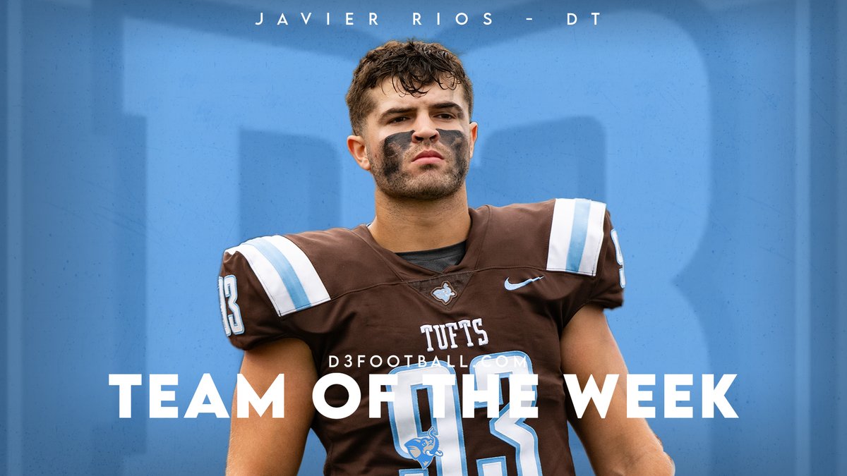 FB | Congratulations to Javier Rios, who earned @d3football Team of the Week for his play Saturday at Hamilton! Read more about it at gotuftsjumbos.com shortly!! #JumboPride // #GoJumbos // #d3football