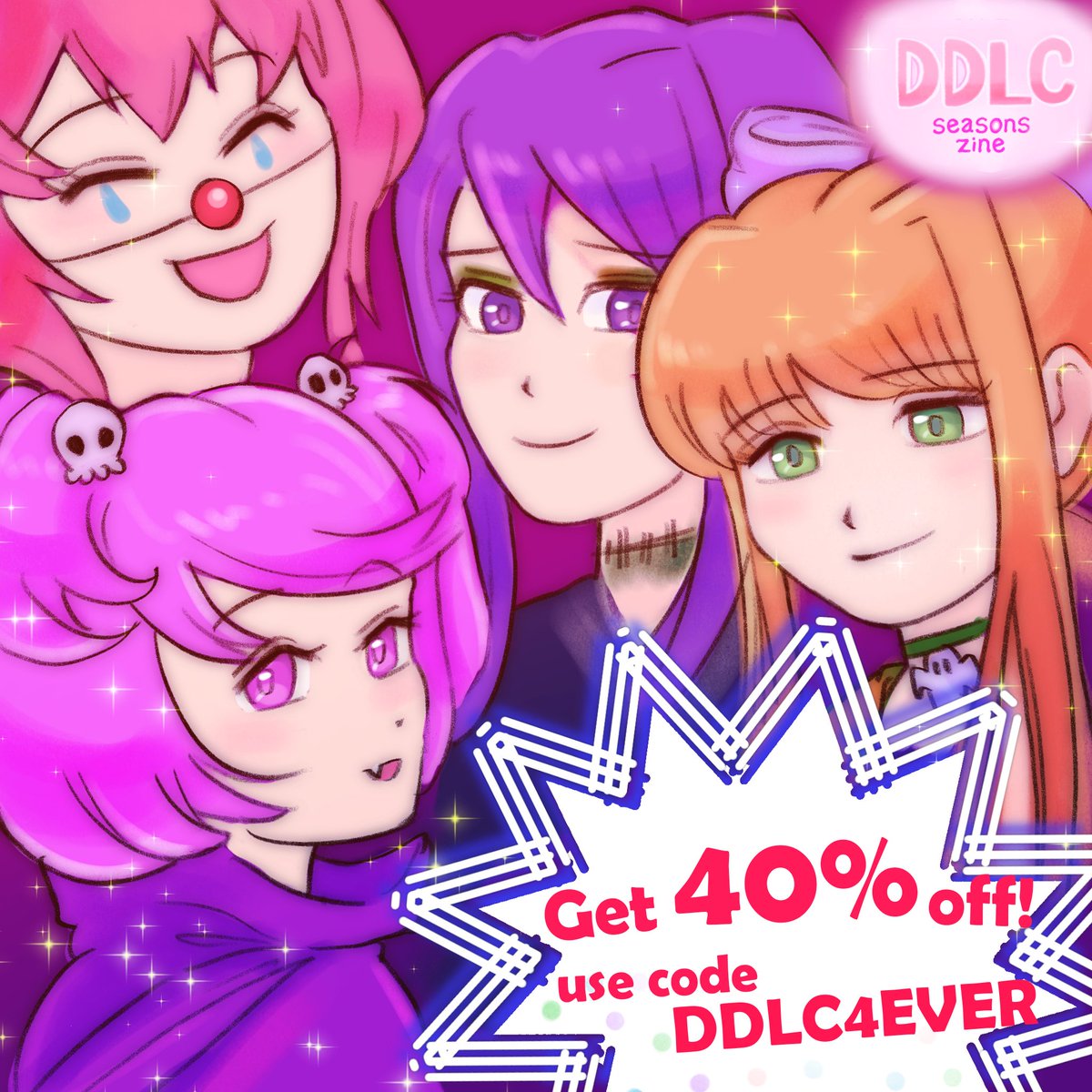 hivezines's tweet photo. 🎃 The Dokis dressed up just in time for Halloween &amp; final day for leftovers!

Only 12 hours left until our store for Here is a Brighter Garden a #DDLC / #DokiDokiLiteratureClub zine closes forever!

Use our very last discount code DDLC4EVER for 40% off your entire order.

🛒🔗👇 https://t.co/KnIKIT0PEQ