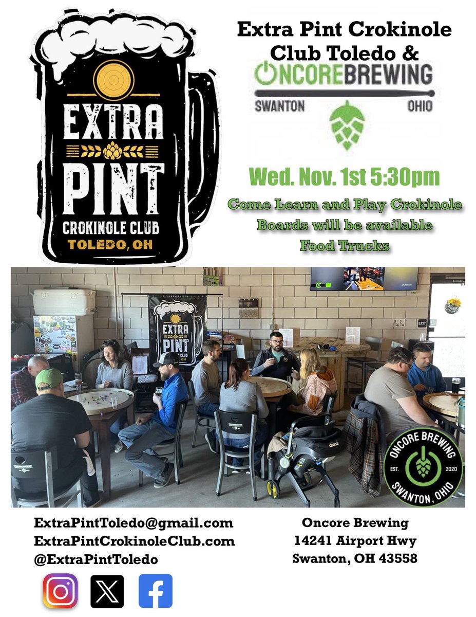 ExtraPintToledo's tweet image. Cure your candy hangover with some Crokinole! Come grab some beers and a play a few rounds of Crokinole at Oncore Brewing!