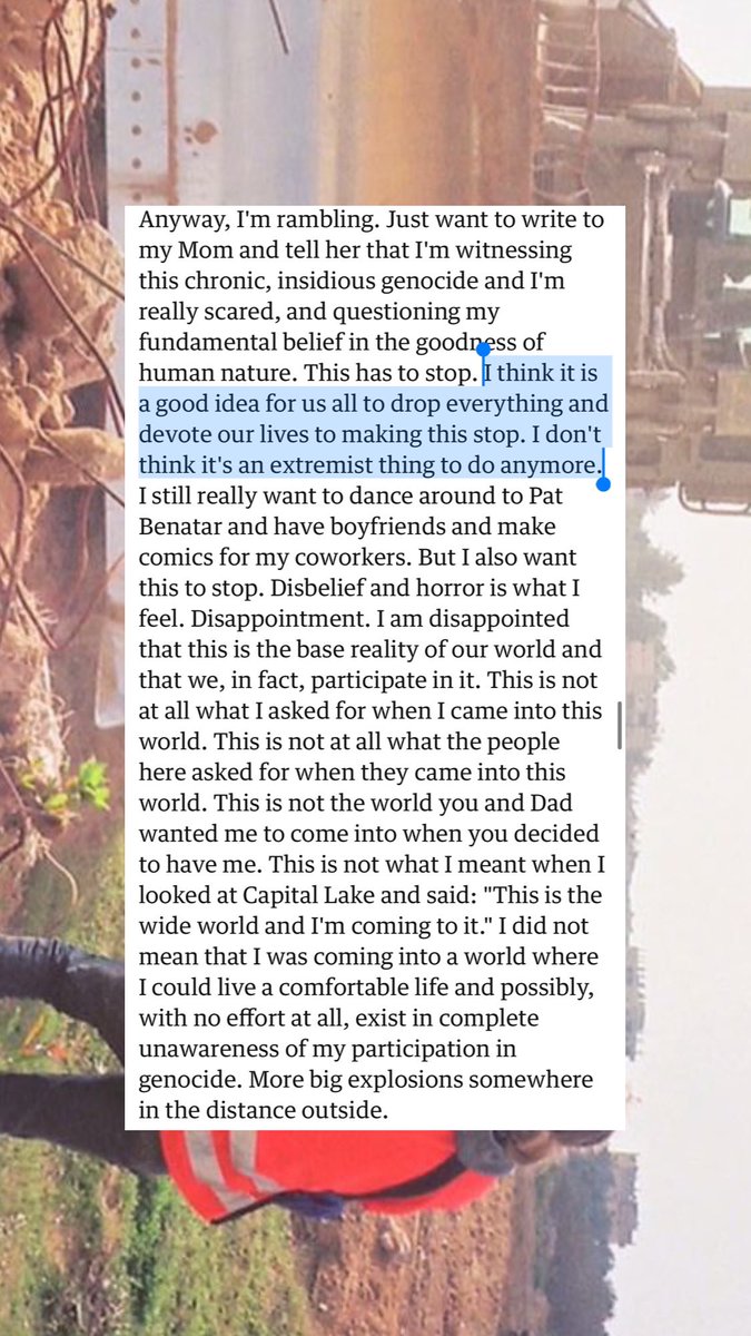 <a href="/rashaabdulhadi/">rasha abdulhadi</a> I keep thinking of this line Rachel Corrie wrote in 2003