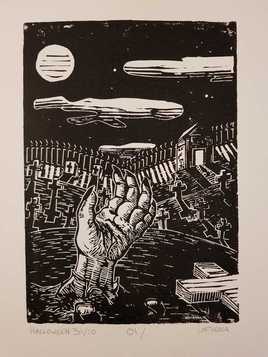 Loetheria's tweet photo. Joyeux Halloween ! 🎃💀
Linogravure A4 impression simple en noir.
#Halloween https://t.co/NQnxRimZIU