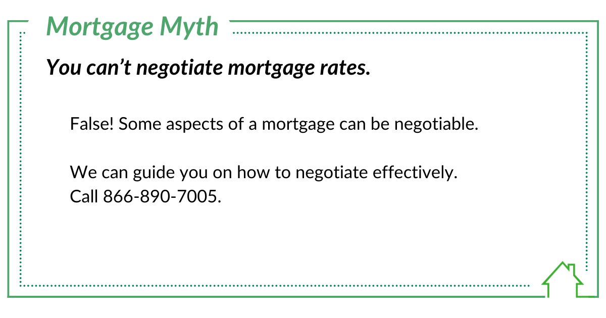 Mortgage Myth: You can’t negotiate mortgage rates. False! Some aspects of a mortgage can be negotiable. We can guide you on how to negotiate effectively. #NegotiatingRates #MortgageDeal #EffectiveNegotiation