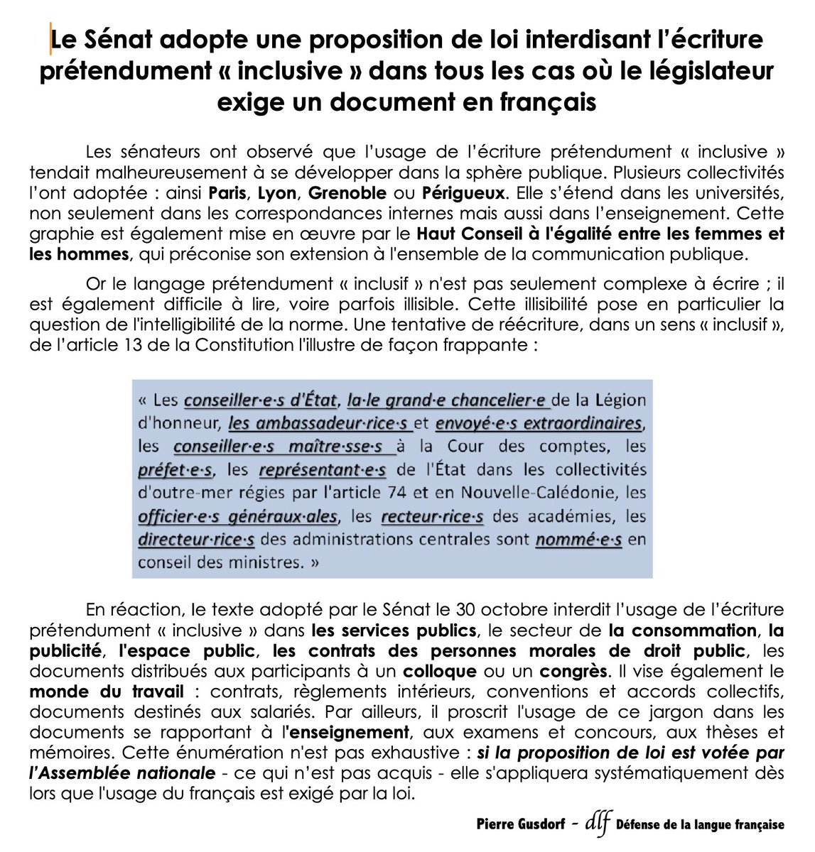 Le langage prétendument « inclusif » n'est pas seulement complexe à écrire ; il est également difficile à lire...
#Sénat #Languefrançaise #francophonie #écritureinclusive