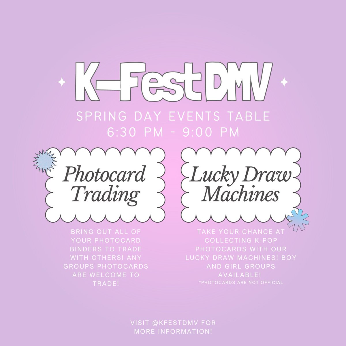 SpringDayEvents's tweet photo. SURPRISE! Spring Day Events will be running a Photocard Trading and Lucky Draw table at @kfestdmv THIS SATURDAY🫶 Come out and enjoy great food, vendors, dance showcases, and more with us from 6:30 - 9:00 PM (event runs all day though!) https://t.co/aWbp4x8k9i