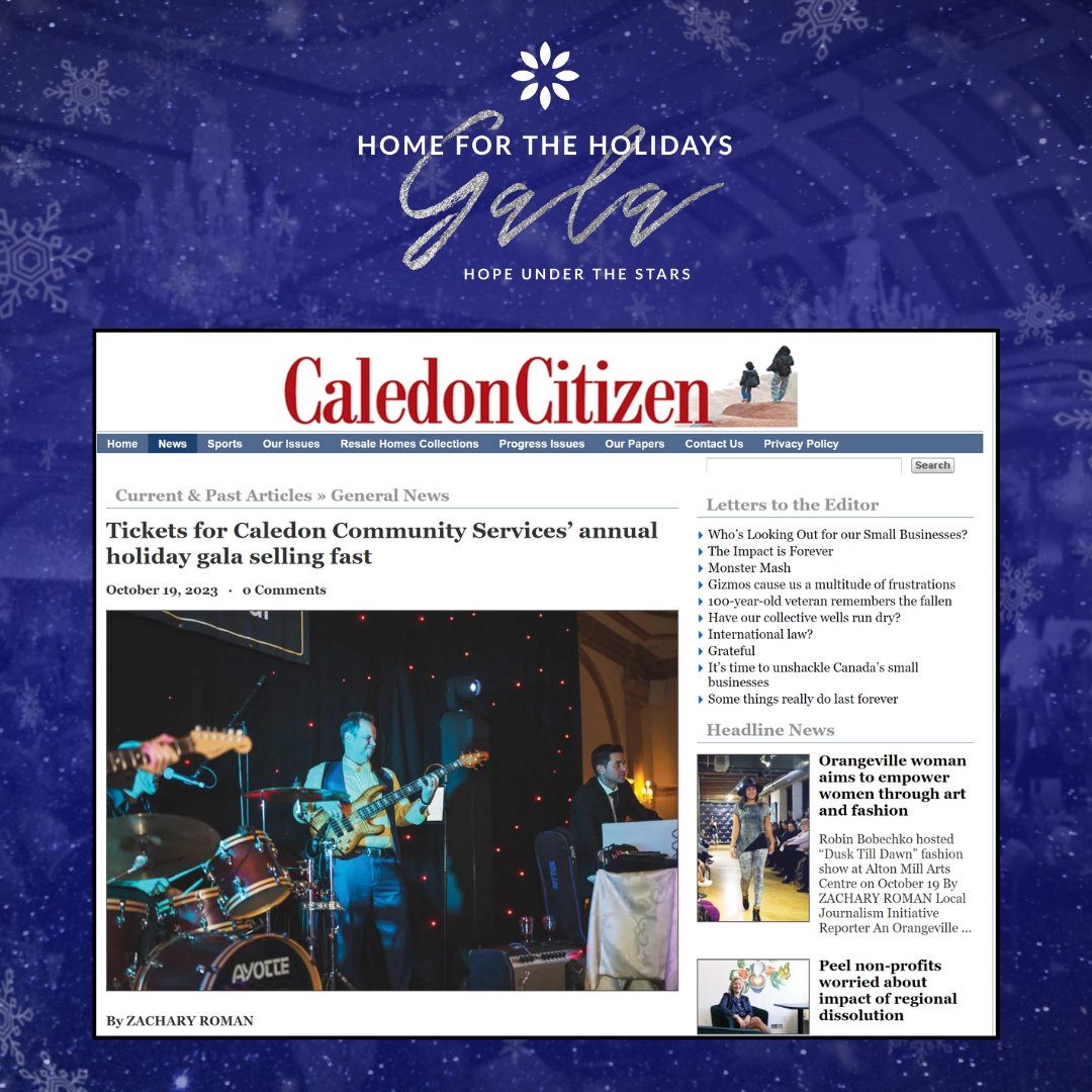 📰 Extra! Extra! We made headlines! 🎉 Check out our feature in the Caledon Citizen ow.ly/zaty50Q2jYp, sharing the excitement of #CCSGala23 and purchase your tickets before they're gone: ccshome4theholidays.com #Home4TheHolidays #Caledon