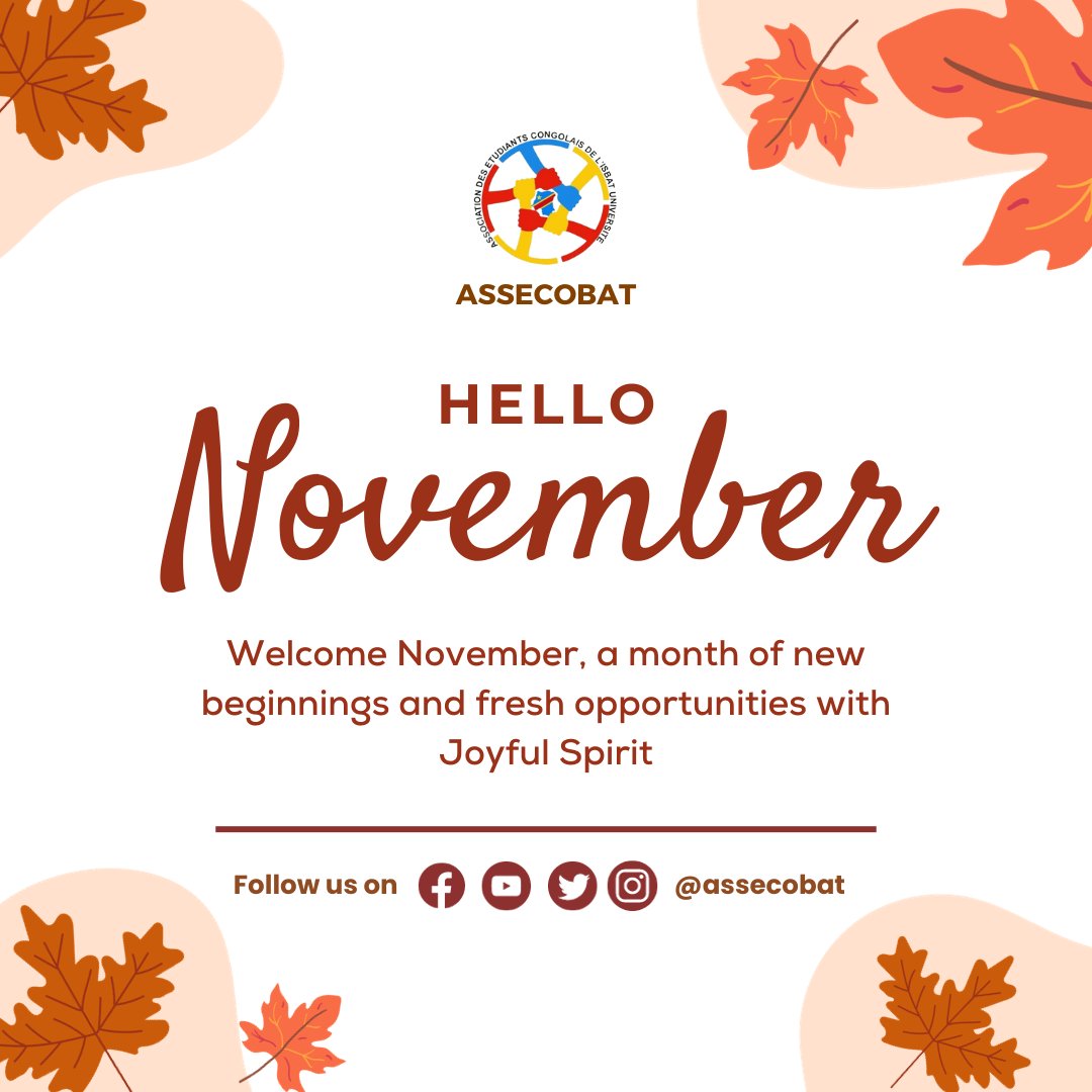 assecobat's tweet photo. 🍁 Welcome to November! 🌟 As #ASSECOBAT family, we're excited to embark on a new month filled with opportunities, growth, and memorable experiences. Let's make November amazing! 💫 #NewMonth #NovemberVibes @ceco243ug @isbatkampala https://t.co/pzWaHE2V2U