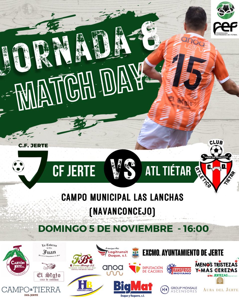 cfjerteoficial's tweet photo. JORNADA 8

🗓 Domingo 5 de noviembre de 2023
⏰ 16:00
🏟 Campo municipal Las Lanchas (Navaconcejo)
#cfjerteatltietar #vamosJerte
 💚🖤
.
. 
#lailusiondeunpueblo #muchoJerte #futbolextremeño #fexfutbol ⚽️💚🖤 https://t.co/XtrmJMH0wq