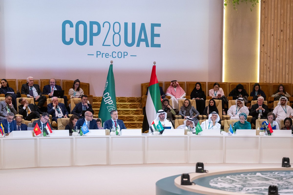 COP28_UAE's tweet image. At the closing of #PreCOP, #DrSultanAlJaber commended the efforts made to move the COP process forward and expressed hope, adding "We are beginning to get the traction for action."