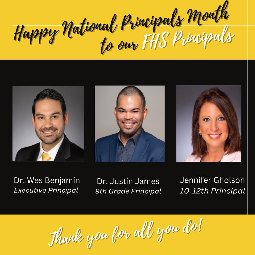 On this last day of National Principals Month, we wanted to say thank you to our FHS Principals for their dedication and leadership. #NationalPrincipalsMonth