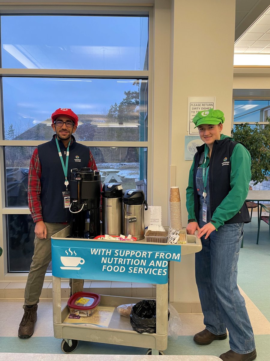 Volunteers Mario and Luigi (Aseem and Stella) getting ready to brighten up patients mornings with a fresh cup of coffee from Bean North Coffee Roasting Co.

Find Morning Brew Crew and other volunteer opportunities on our website yukonhospitals.ca/en/about-us/ca…