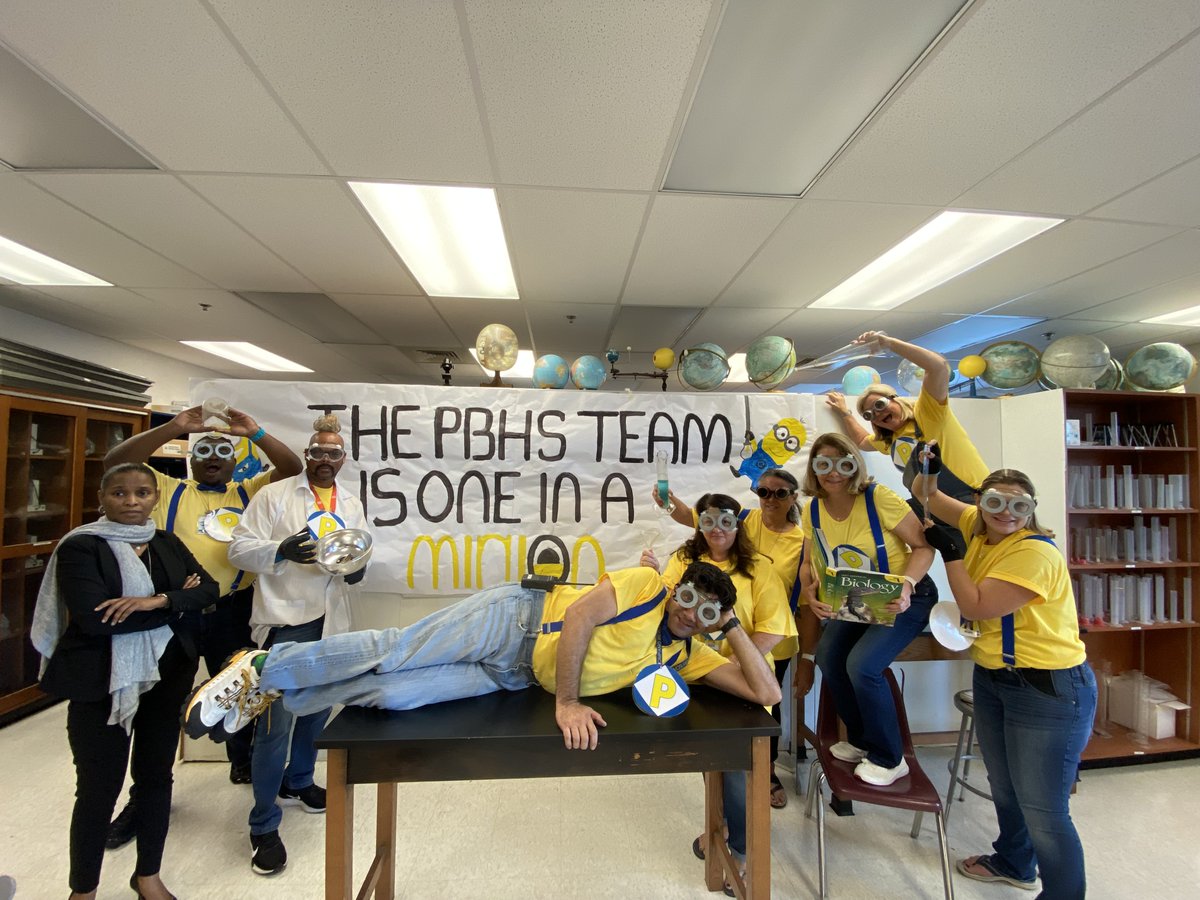 's tweet image. ...and the Minions have returned to campus! The PBHS admin team is truly one in a minion! 😄🍌 #TeamPBHS #MinionMagic