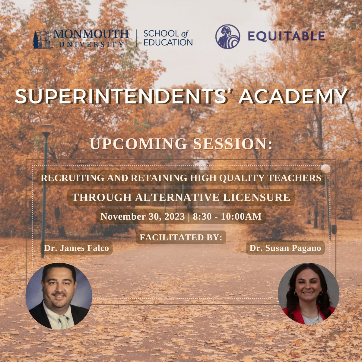 MU School of Ed (@muschoolofeduca) on Twitter photo **UPCOMING SESSION** We are looking forward to our upcoming Superintendents’ Academy Session on November 30, 2023 from 8:30 am-10:00 am. See details below. Sign up here: monmouth.edu/school-of-educ…
<a href="/DrGeorge_MU/">William O. George III</a> <a href="/DrMulvaney/">Tracy Mulvaney</a> <a href="/MUSOEleadership/">MUSOE Ed Leadership</a> **UPCOMING SESSION** We are looking forward to our upcoming Superintendents’ Academy Session on November 30, 2023 from 8:30 am-10:00 am. See details below. Sign up here: monmouth.edu/school-of-educ…
<a href="/DrGeorge_MU/">William O. George III</a> <a href="/DrMulvaney/">Tracy Mulvaney</a> <a href="/MUSOEleadership/">MUSOE Ed Leadership</a>