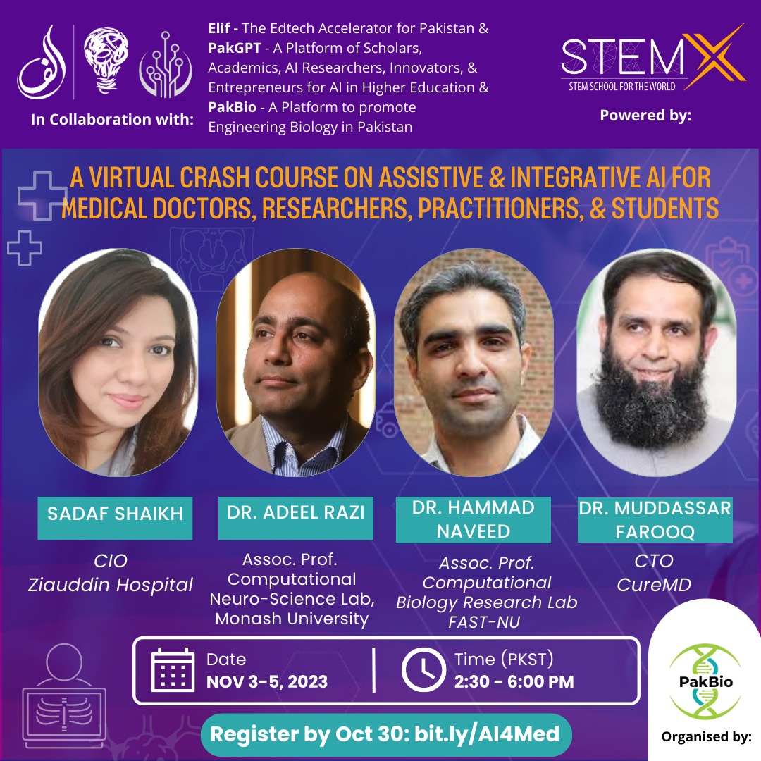 official_pans's tweet photo. A FREE Virtual Crash Course on AI for Medical Professionals (#AI4Med)

#AI4Med is a 3-day (10+hour) virtual crash course designed to educate and train Medical Professionals in the cutting-edge uses of AI in Pakistan and beyond. https://t.co/4e2W9FNq0b