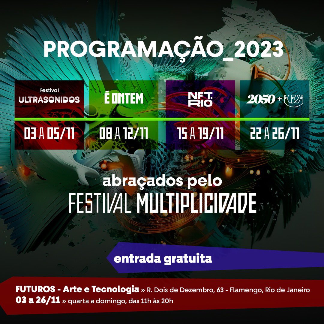 É ONTEM! Em nossa 18ª edição, teremos exposições, residências artísticas, roda de conversa, workshops, talkshows, painéis e muito mais, com festivais e coletivos abraçados pelo Festival Multiplicidade 2023.

ENTRADA GRATUITA ✅
