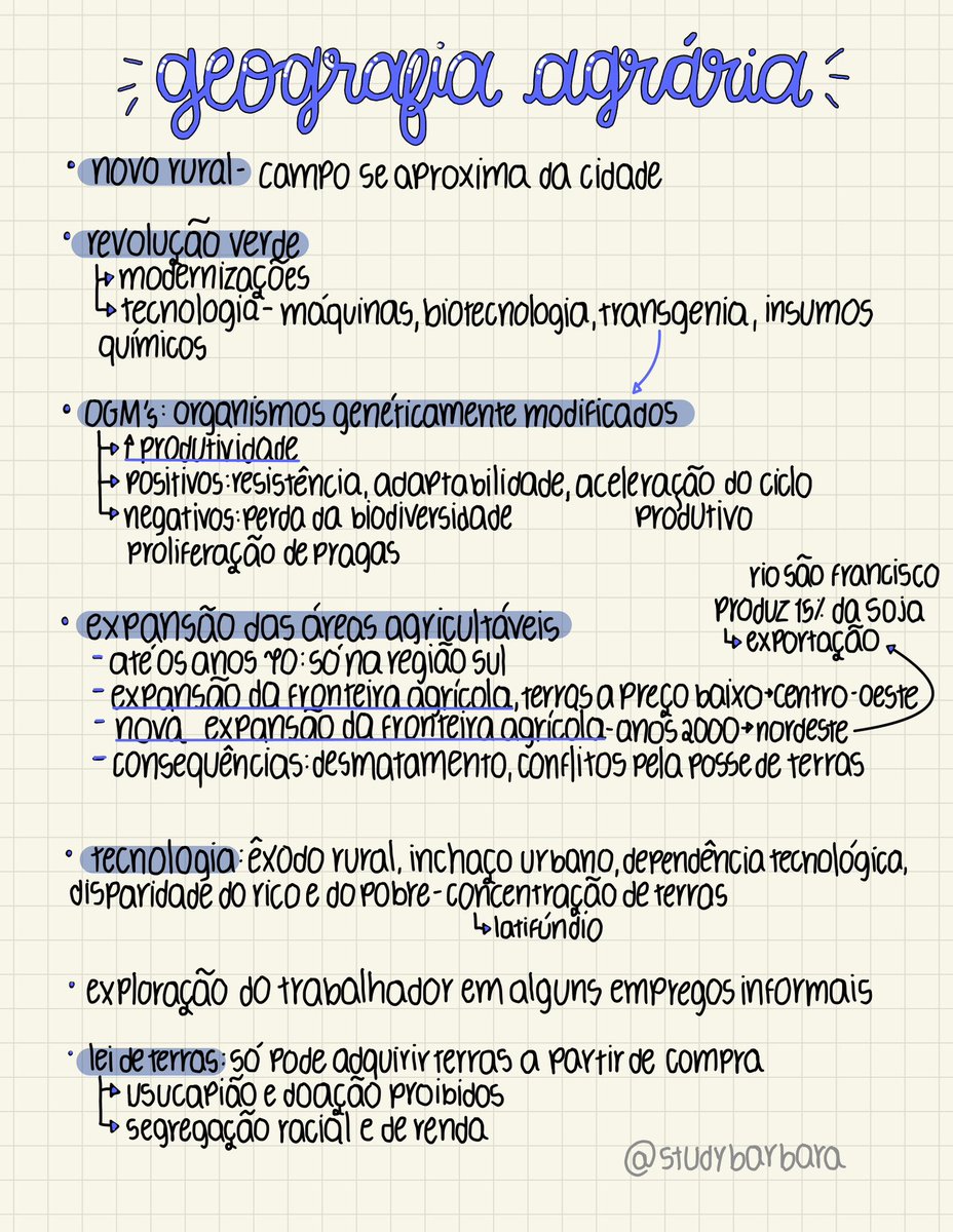 studybarbara's tweet image. resumo de geografia agrária! o enem amaaa ❕❕