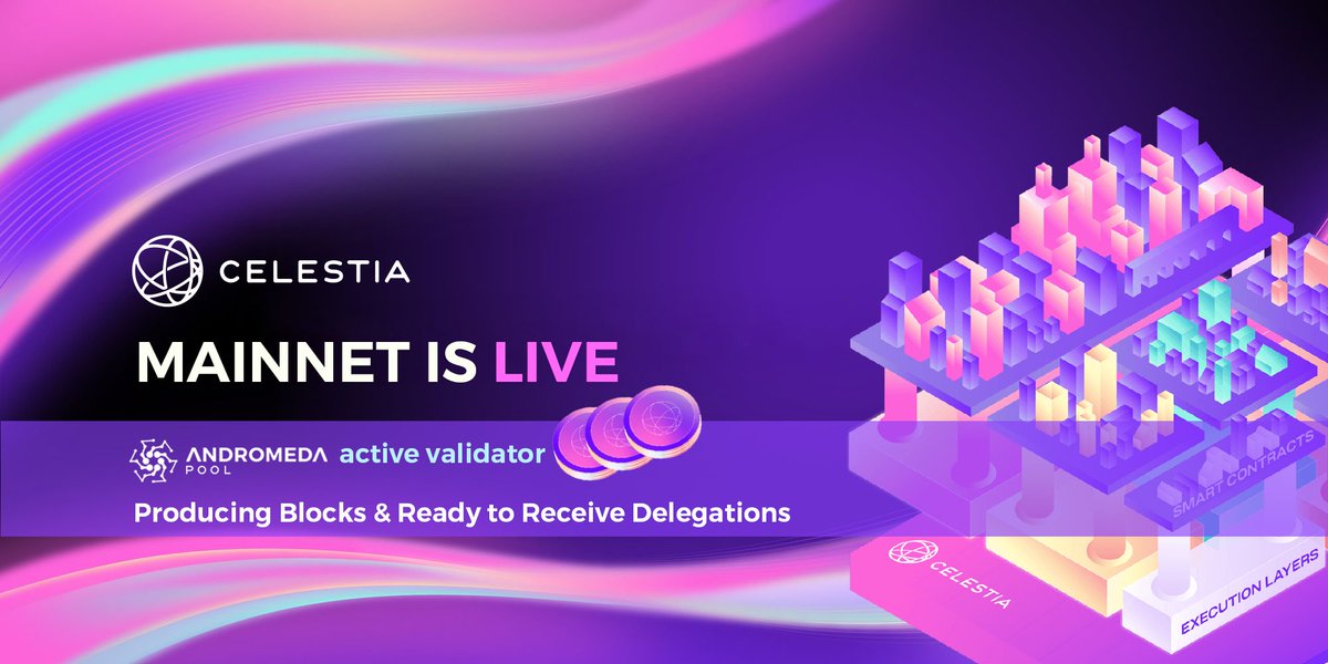 📢 Exciting news! Our validator is active and ready to produce blocks on #Celestia.

🧱 From day one, we are proudly supporting the modular future.

🌐 Delegate your $TIA to:  celestiavaloper1kflqv5m0kdgsuw78lcveq00y4emmuxnu7y2kh7

Our comission is set to 5%, the network minimum.