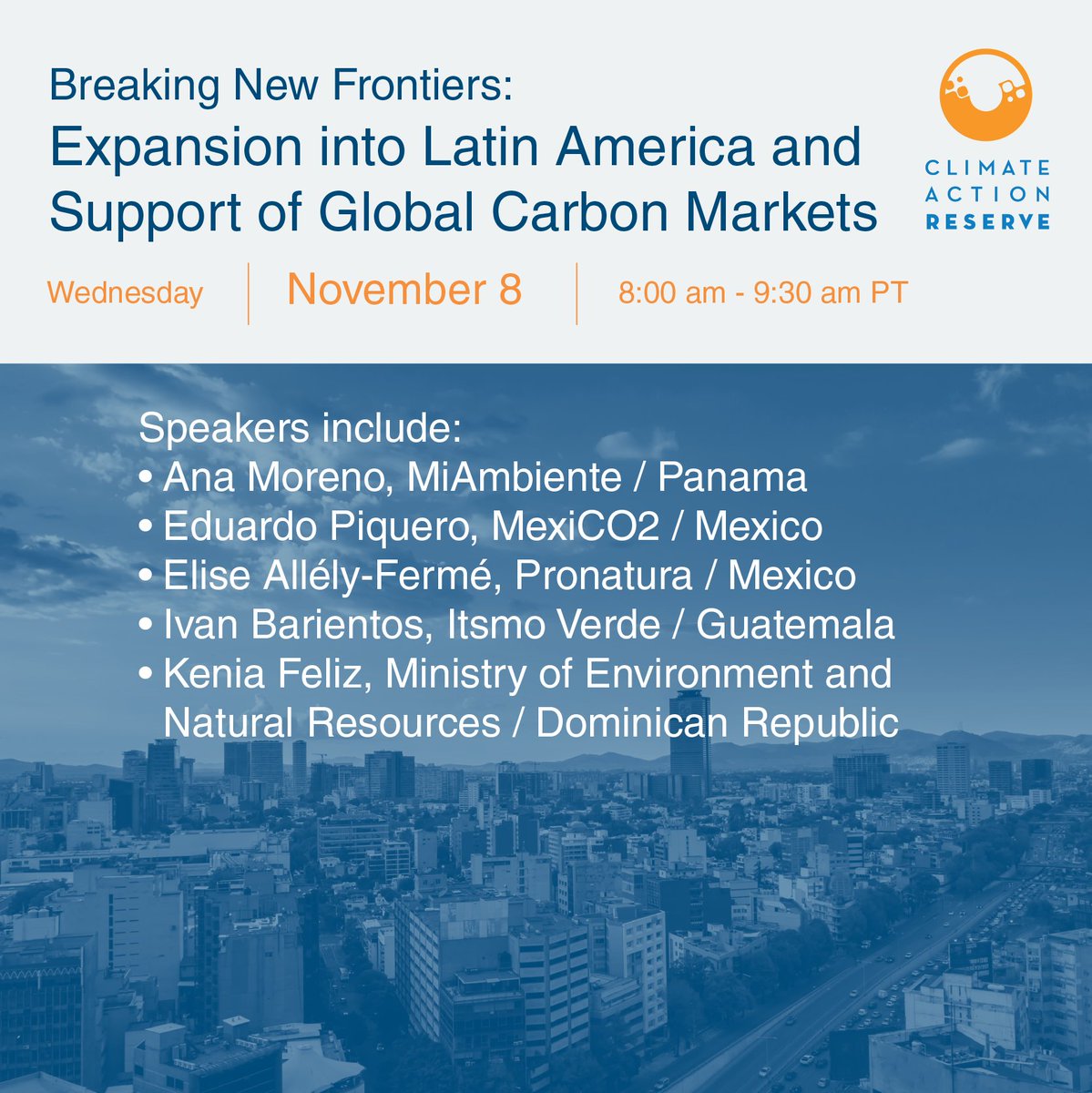 climatereserve's tweet photo. Join us on Wednesday, November 8 for a webinar highlighting carbon market opportunities, growth, and expansion in Mexico and Latin America! (held in Spanish)

https://t.co/yxzlWMtdGE

#carbonmarkets #vcm #climatesolutions #carboncredits #carbonoffsets https://t.co/bxe3WYynP8