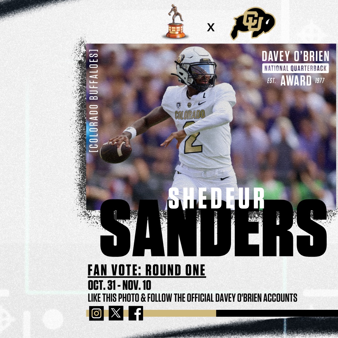Davey O'Brien National Quarterback Award (@daveyobrien) on Twitter photo Time to get in the game and VOTE! #GoBuffs-like your QB’s photo on <a href="/daveyobrien/">Davey O'Brien National Quarterback Award</a> official accounts on Twitter, Instagram & Facebook. The QBs leading the fan vote will receive bonus Selection Committee votes as we decide our National Quarterback of the Year! #DaveyQBs Time to get in the game and VOTE! #GoBuffs-like your QB’s photo on <a href="/daveyobrien/">Davey O'Brien National Quarterback Award</a> official accounts on Twitter, Instagram & Facebook. The QBs leading the fan vote will receive bonus Selection Committee votes as we decide our National Quarterback of the Year! #DaveyQBs