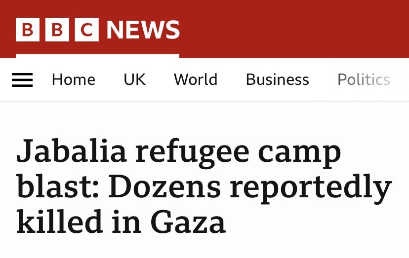 Dozens? Blast? Just killed? 

Why can't you say Israel bombed a refugee camp killing 400 people? 

<a href="/BBCWorld/">BBC News (World)</a> after over 80 years of experience you still can't write news headlines?