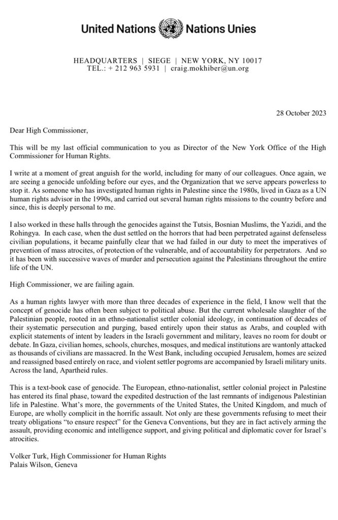 Dimite el director de la Oficina del Alto Comisionado para los Derechos Humanos de Nueva York en protesta por la gestión de la ONU de la situación en Gaza. “Es un genocidio de libro”, asegura.