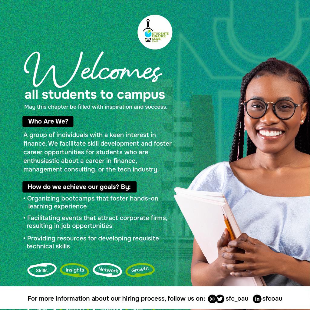 sfc_oau's tweet photo. The STUDENTS' FINANCE CLUB (SFC) OAU is recruiting!

We've heard you'd love to join the Students' Finance Club(SFC) and we can't wait to have you.😌

Apply now at: https://t.co/lWgGP9Ouxc https://t.co/Tfjbog1y9v