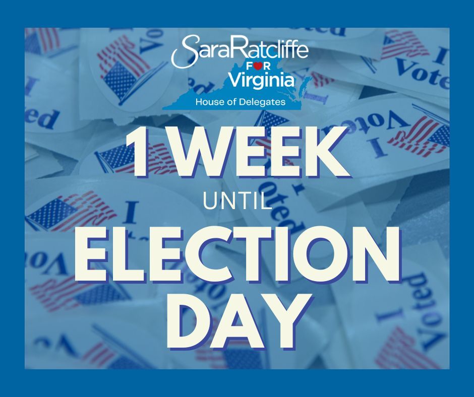 We are officially one week out from Election Day! It is time to GOTV! If you have yet to make a plan, visit saraforva.com/the-new-62/ for information on voting in HD-62. Hope everyone has a safe and fun Halloween!