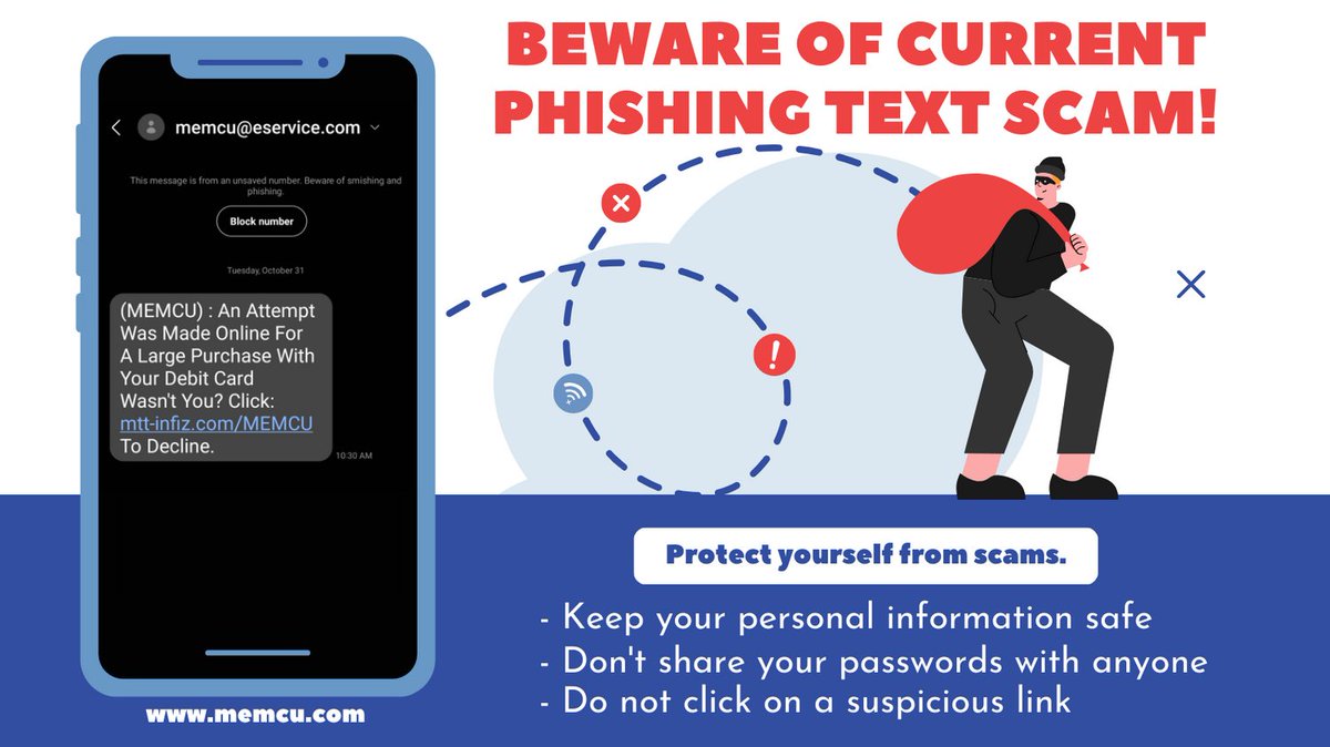 Here at Members Credit Union, our biggest priority is your financial wellness. To help keep you safe, we created this guide to familiarize, recognize and protect yourself from scams.
offers.memcu.com/scam-safety