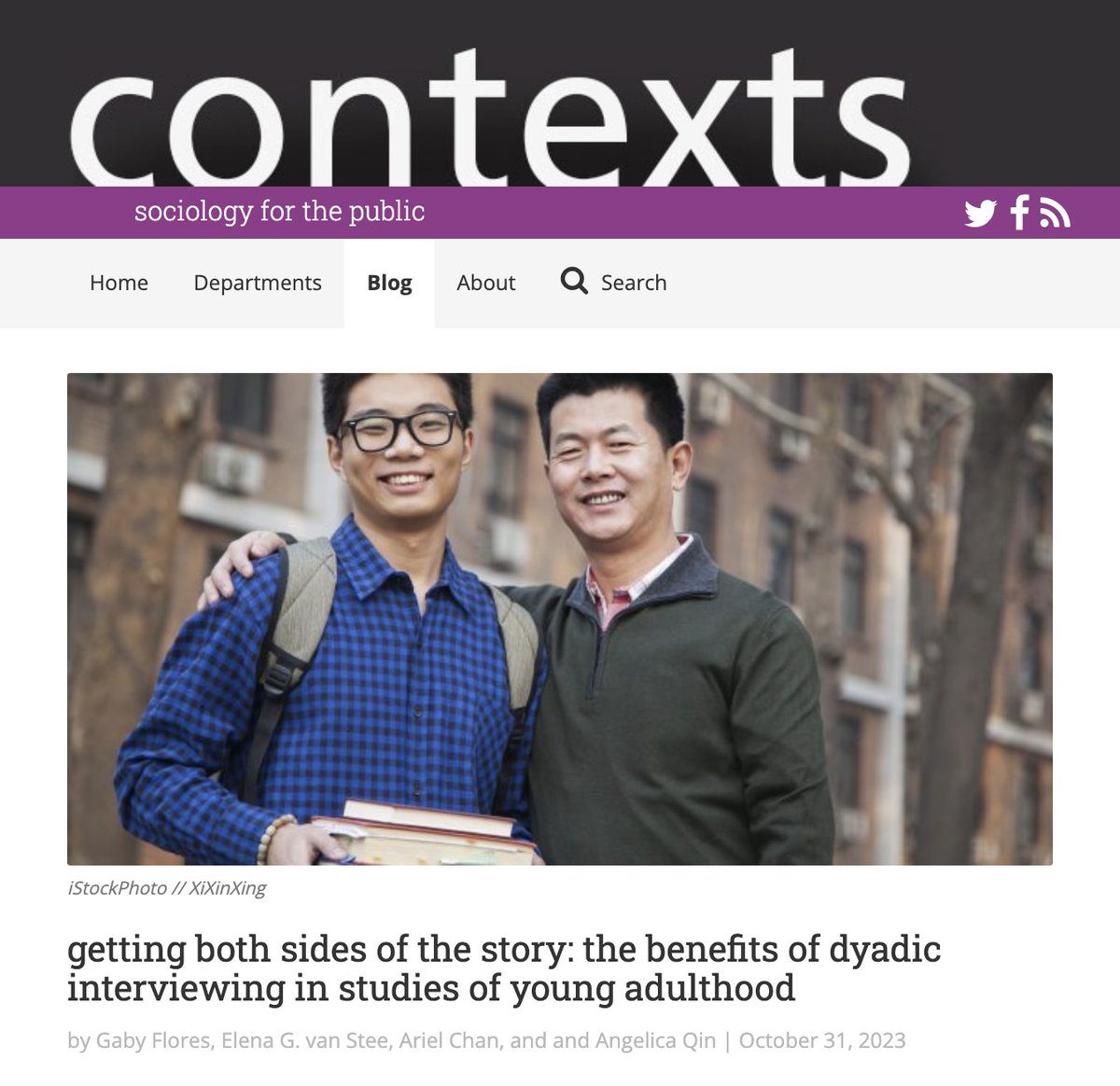 What can sociologists learn from interviewing multiple members of the same family? 

This week on the @contextsmag blog, I’m in conversation with Gaby Flores (@UCMsociology) and my research assistants Ariel Chan (@Stanford) & Angelica Qin (@PUSociology) to discuss our research