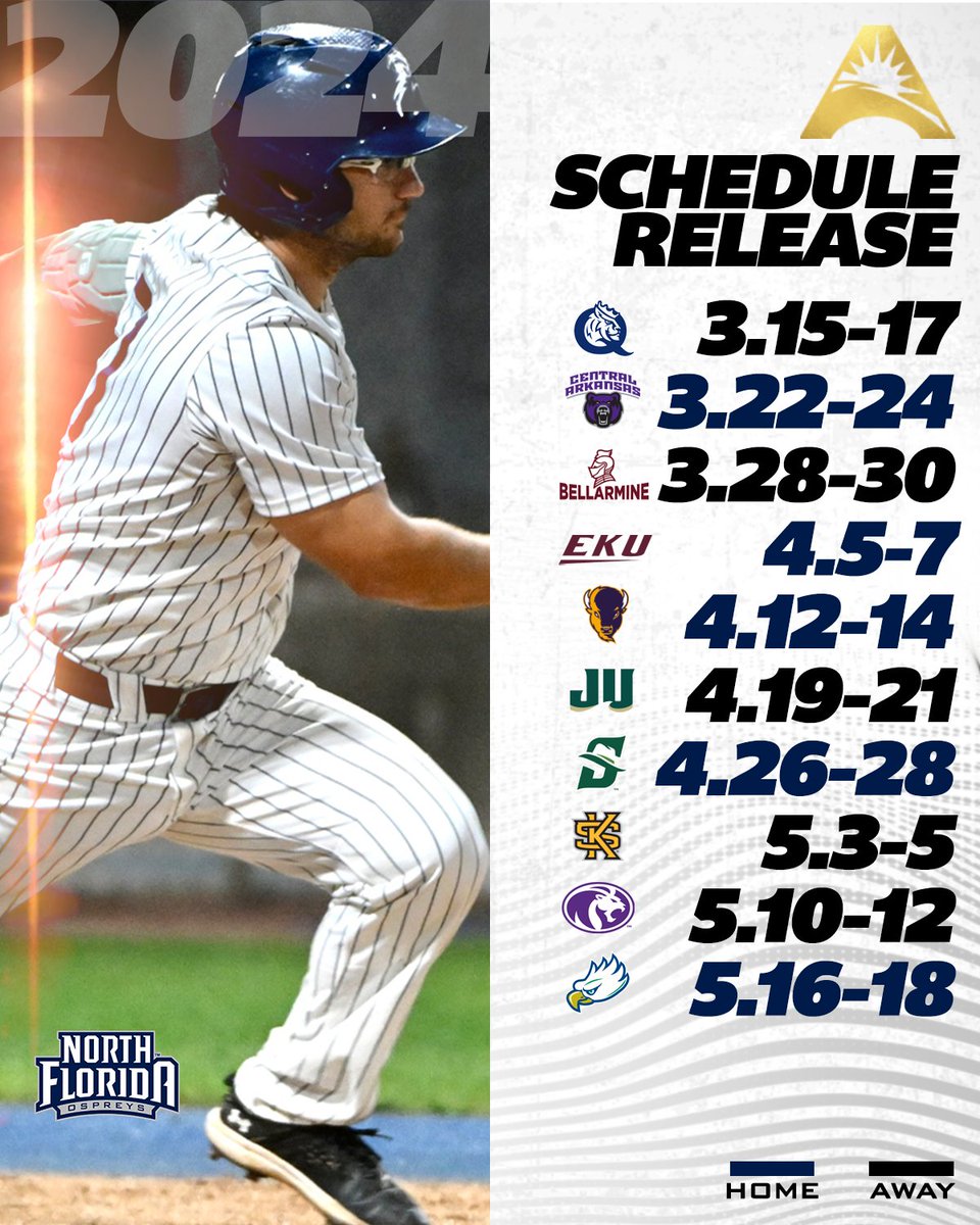 It's gonna be a fun time in Jacksonville in 2⃣0⃣2⃣4⃣ with these conference opponents for <a href="/OspreyBSB/">UNF Baseball</a>‼️ ⚾️👀🔽

📰 | asunsports.org/news/2023/10/2…

#ASUNBSB | #SWOOP