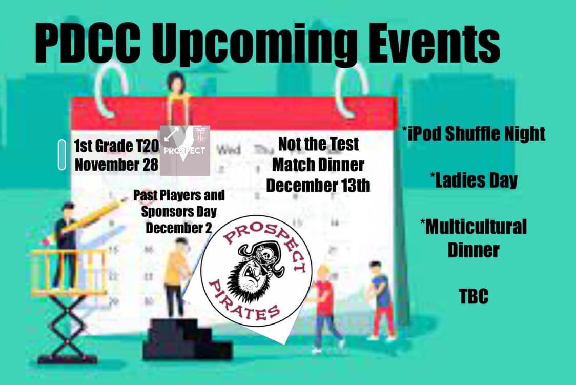 🏴‍☠️NOT THE TEST MATCH DINNER - Wednesday 13th of December @ The National Wine Centre **Tickets still available**
🏴‍☠️Past Players and Sponsors Day - Saturday 2nd of December @ Prospect Oval - West End Cup 🏴‍☠️v🐂
🏴‍☠️1st Grade T20 - Tuesday 28th of November @ Prospect Oval - 🏴‍☠️v🦅