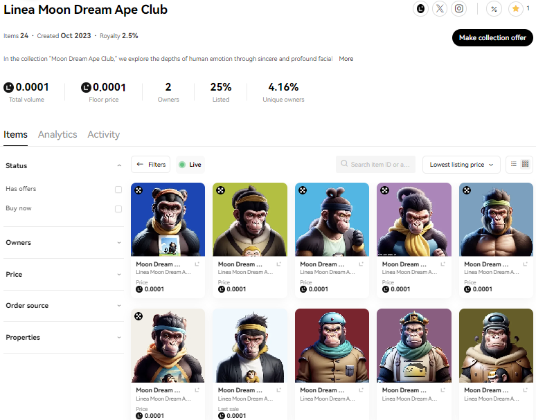 GramangzN's tweet photo. Collections: Linea Moon Dream Ape Club
NFT Blockchain: Linea
https://t.co/rtEXao5PSQ
or
https://t.co/Y7Ok5HARyp

#NFTs #NFTsForSale #NFTshills #NFTMarketplace #NFTCollection #NFTartwork #AIart #NFTCollectors #NFTCommunity #Linea #Okx #matic #ethereumcollection https://t.co/UVDUuHLLMk