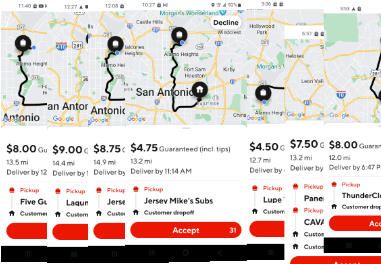 shortzcrypto's tweet photo. @DoorDash For the last 3 days almost every order looks like this..I have a 4.99 rating have almost 3,000 deliveries acceptance rate was almost 80% until the last 3 days of these orders now I am down to 69% pay almost $5 per gallon...have to pay taxes on earnings. This is criminal https://t.co/N5qIPuA633
