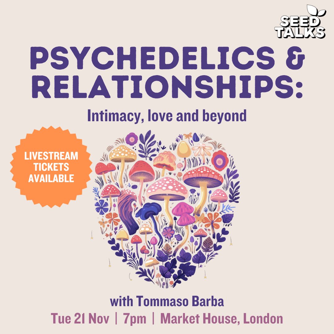I’m excited to announce that I will be delivering my first public talk on the 21st of November in London with @SeedTalks, and tickets are also available for purchase online! ❤️‍🔥 The talk will focus on the intersection of psychedelics and intimacy, specifically:
