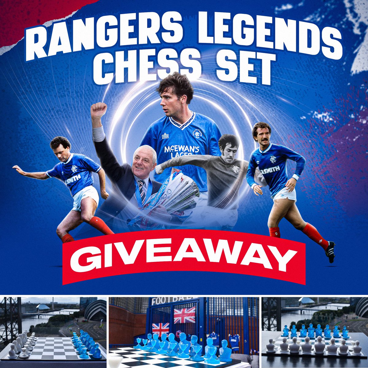 🚨♟🔵Rangers Legends Chess Giveaway🔵♟🚨

Here’s your chance to win a Rangers Legends Chess Set!!

Next Wednesday (08/11/23) at 8pm UK time we will be selecting a winner!

♟ 1st Prize (worth £169.99):
Rangers Legends Chess Set

To enter repost this and follow the page.