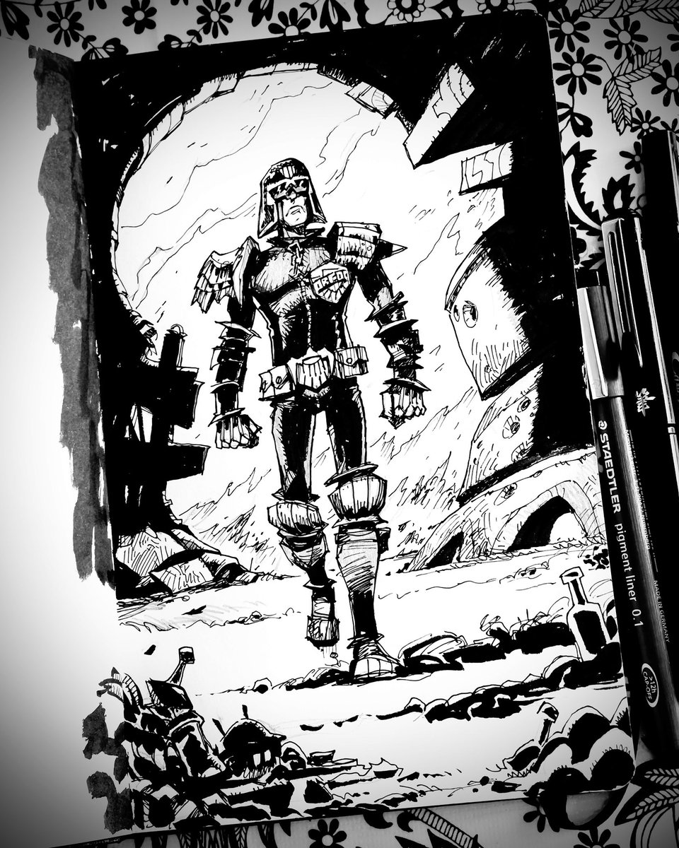 matthewart's tweet photo. INK OCTOBER ART THING WHATEVER - FIRE - 

PREPARE TO BE JUDGED! … CREEP! 

#matthewart #judgedredd #artober #artober2023 #artoberfest #inktober #inktober2023 #inktoberfire #matthewarmstrong #2000AD https://t.co/VfBumWkZQE