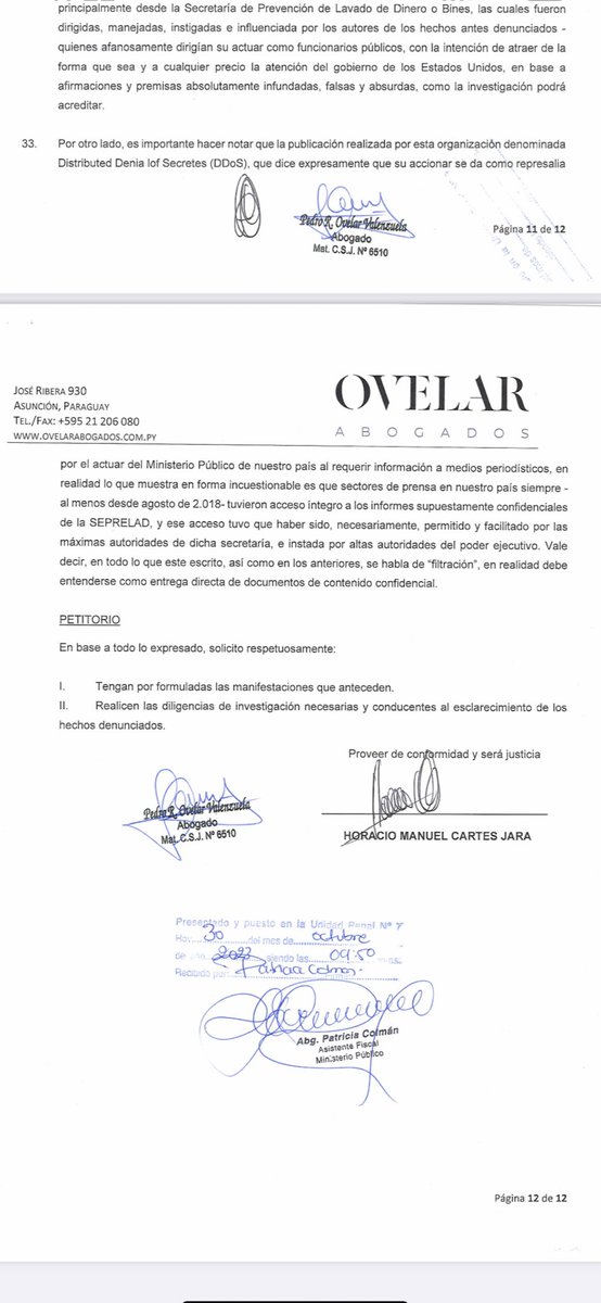 1- El ex Presidente <a href="/Horacio_Cartes/">Horacio Cartes</a> ha ampliado la denuncia de persecución política en democracia, que configuran conductas previstas en el Código Penal, sobre la base de hechos recientemente conocidos que demuestran todo el plan urdido desde órganos del gobierno anterior…