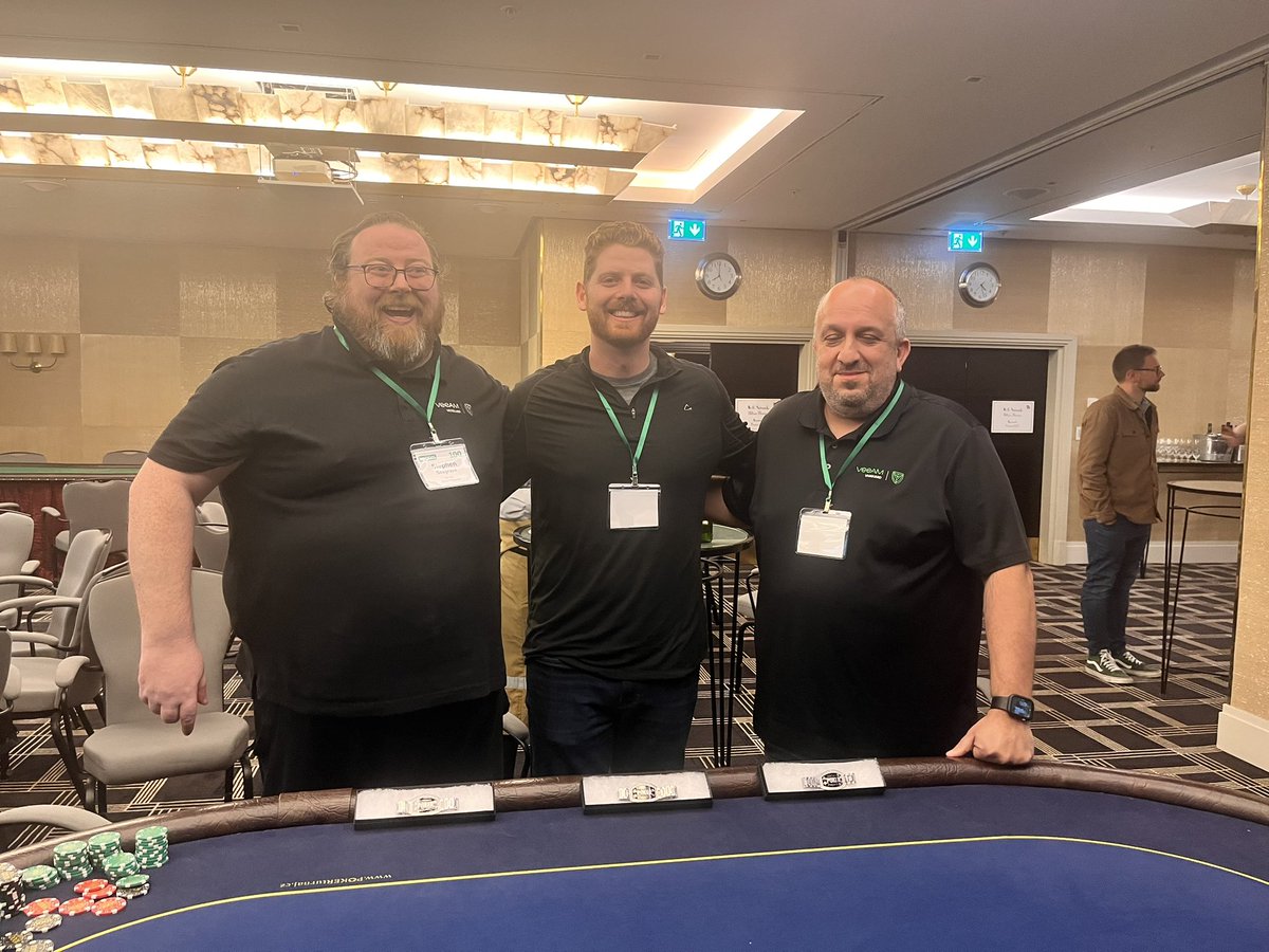 The 3 final winners for the #Veeam100Summit pocker night sponsored by <a href="/wasabi_cloud/">Wasabi Technologies</a> 
Was a greta game, even I kick off on the first round 😜 

<a href="/al_rasheed/">Al Rasheed</a> <a href="/Brad_Linch/">Brad</a> <a href="/Steveeamer/">Stephen Seagrave</a> <a href="/wasabi_cloud/">Wasabi Technologies</a> <a href="/Veeam/">Veeam® Software</a> <a href="/VeeamVanguard/">VeeamVanguard</a> <a href="/VeeamCommunity/">Alfred</a> #Veeam100