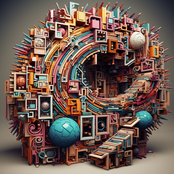 I was curious to see what <a href="/midjourney/">Midjourney</a> would produce when asked to imagine a codebase in real life.  This checks out.  A handful of distinct well crafted areas, a shit ton of glue code, rabbit holes, and spikes: