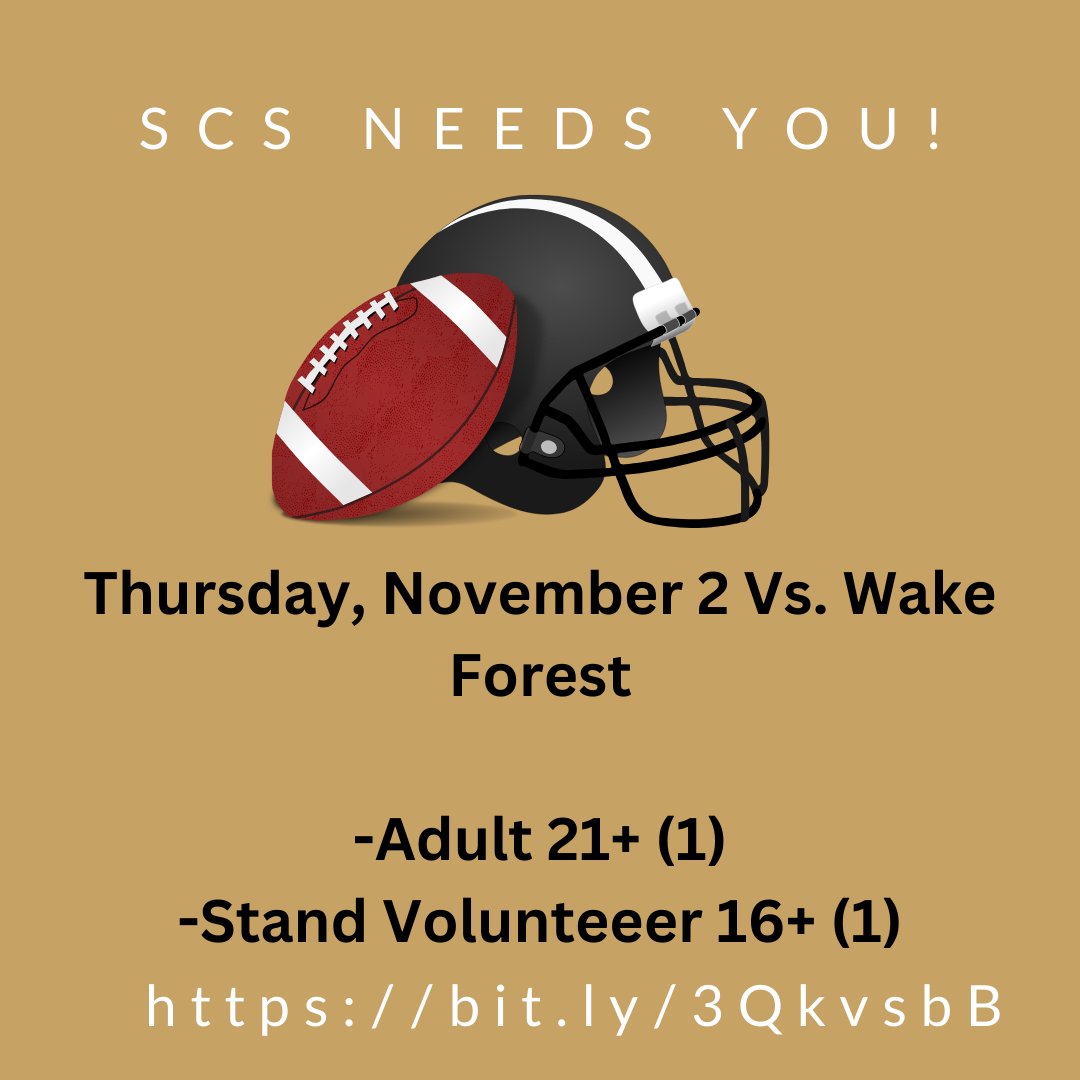 We're in need of 2 more volunteers for the Duke home game this Thursday against Wake Forest!  Come support SCS by working in the concessions 📷  Sign Up---> bit.ly/3QkvsbB