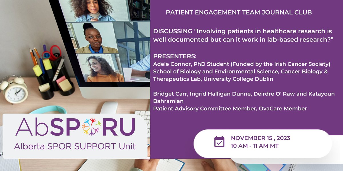 AbSPORU's tweet photo. The next AbSPORU Journal Club is on November 15th! Topic: "Involving patients in healthcare research is well documented but can it work in lab-based research?" With amazing speakers as usual!  Free to attend!
https://t.co/B2LZp972wB https://t.co/ObEmr6SrDK