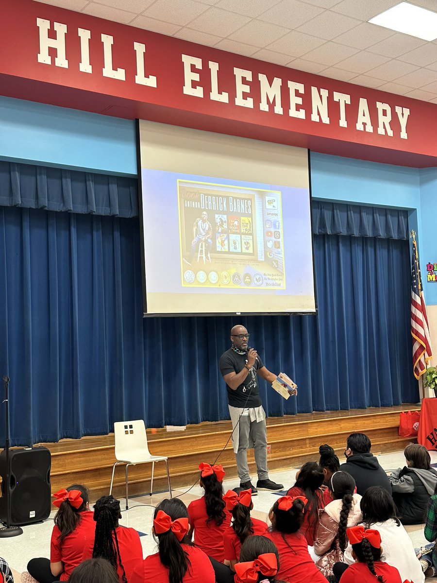 Hill_AISD's tweet photo. Welcome to Hill Elementary!! Author Derrick Barnes was phenomenal! Thank you for sharing your story and your path to becoming a bestselling, award winning author! 🏆 📝 📚 @ZHoward31 @aldinelibraries #MyAldine @AldineISD @DrFavy @kindred_stories https://t.co/T5Rsrh9i7g