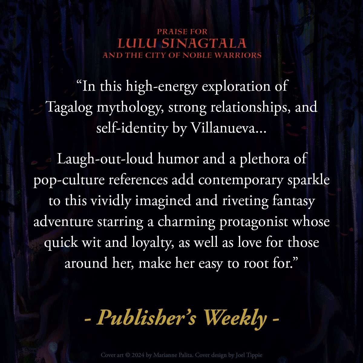 Publisher’s Weekly has great things to say about LULU SINAGTALA AND THE CITY OF NOBLE WARRIORS 💕🥰💕 Read the full review here: publishersweekly.com/9780063255364 For pre-order details, visit lulusinagtala.com #filipino #lgbtq #epilepsy #mg #fantasybooks