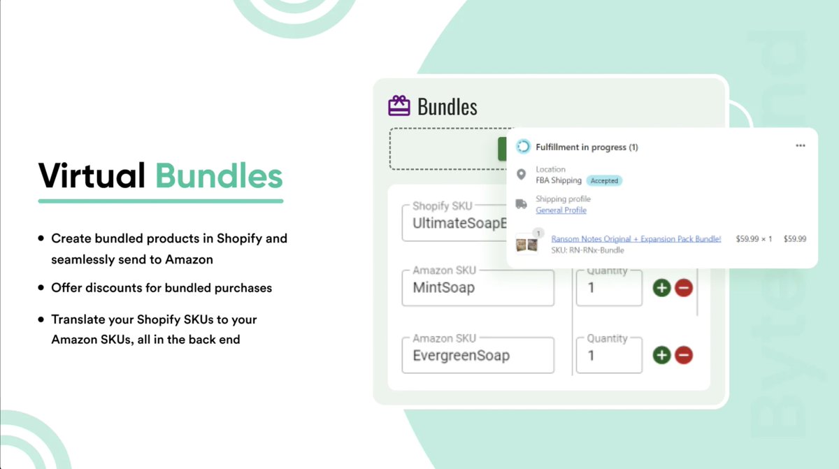 On top of handling fulfillment through Amazon's MCF program, ByteStand also offers Virtual Bundles which are very handy during the holiday season. Sell like you would on Amazon directly on your Shopify store &amp; fulfill orders through Amazon warehouses globally!
