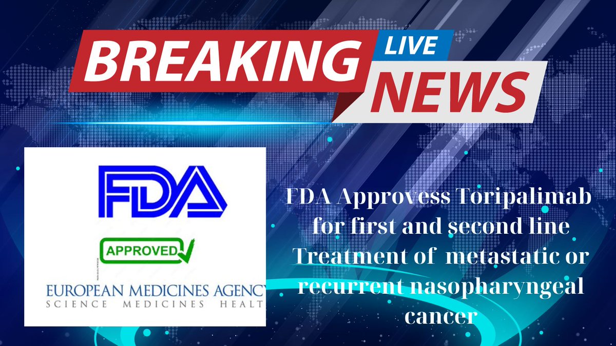 FDA has approved toripalimab-tpzi (Loqtorz, Coherus BioSciences) in combination with cisplatin and gemcitabine for the first-line treatment of adults with metastatic or recurrent locally advanced nasopharyngeal carcinoma (Jupiter-02 trial).
#fda, #nasopharyngealcancer